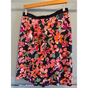 Ann Taylor Floral Stretch Pencil Skirt‎ Navy Pink Orange Size 12